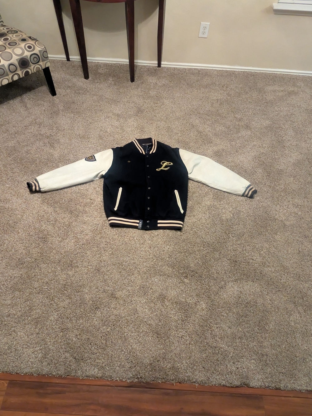 Mens Vintage RARE LRG Letterman Varsity Jacket Navy Blue & Cream Leather SZ XXL
